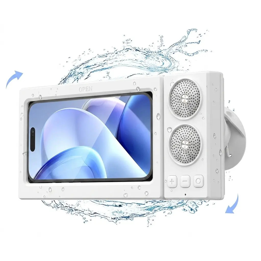 Bathroom Shower Waterproof Phone Holder Bluetooth Speaker 360°Rotation Touch Screen Mobile Phone Box Watch Movie Listening Music Summervibes
