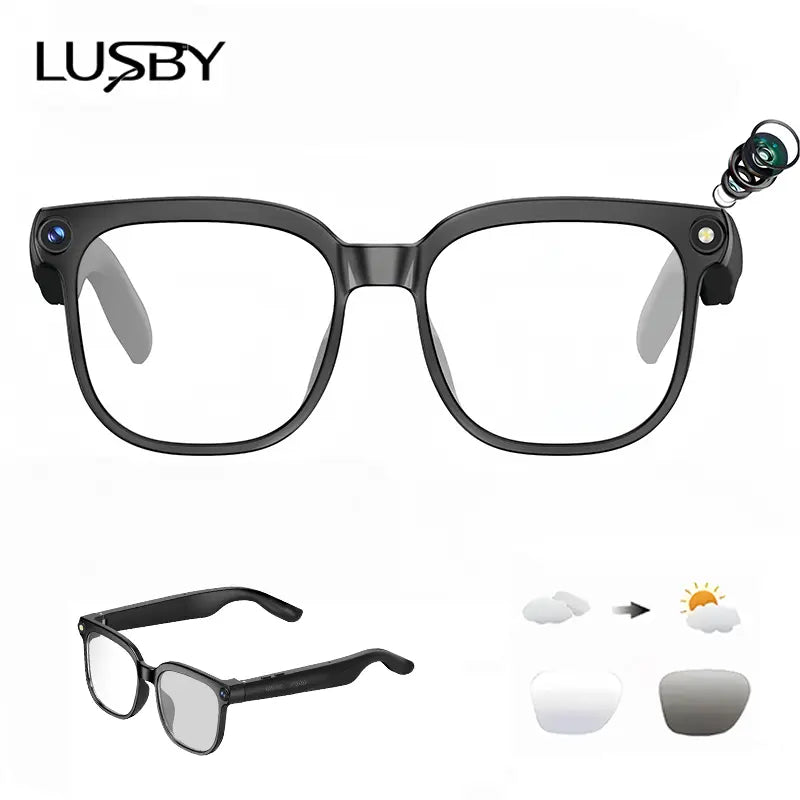LUSBY Smart AI Camera Glasses with 8MP Photochromic Lenses ,Button Touch Adjustment for Travel Outdoor Adventures Hands-Free Photography 160+Languages Real-Time Translation Bluetooth Wireless Wearable Video Recording UV Protection ,Easter Gift