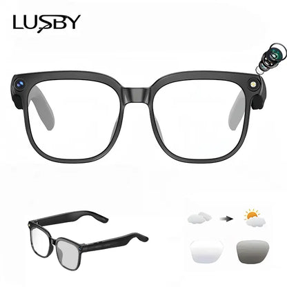 LUSBY Smart AI Camera Glasses with 8MP Photochromic Lenses ,Button Touch Adjustment for Travel Outdoor Adventures Hands-Free Photography 160+Languages Real-Time Translation Bluetooth Wireless Wearable Video Recording UV Protection ,Easter Gift