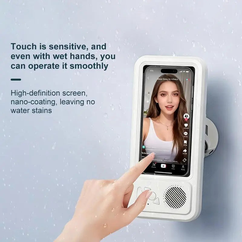 Bathroom Shower Waterproof Phone Holder Bluetooth Speaker 360°Rotation Touch Screen Mobile Phone Box Watch Movie Listening Music Summervibes