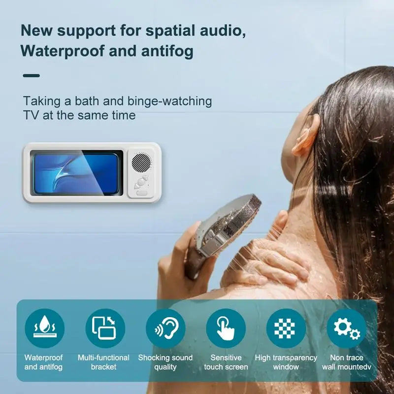 Bathroom Shower Waterproof Phone Holder Bluetooth Speaker 360°Rotation Touch Screen Mobile Phone Box Watch Movie Listening Music Summervibes
