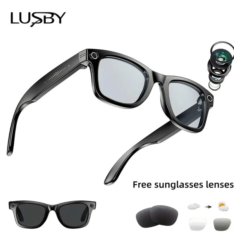 LUSBY Smart AI Camera Glasses with 8MP Photochromic Lenses ,Button Touch Adjustment for Travel Outdoor Adventures Hands-Free Photography 160+Languages Real-Time Translation Bluetooth Wireless Wearable Video Recording UV Protection ,Easter Gift