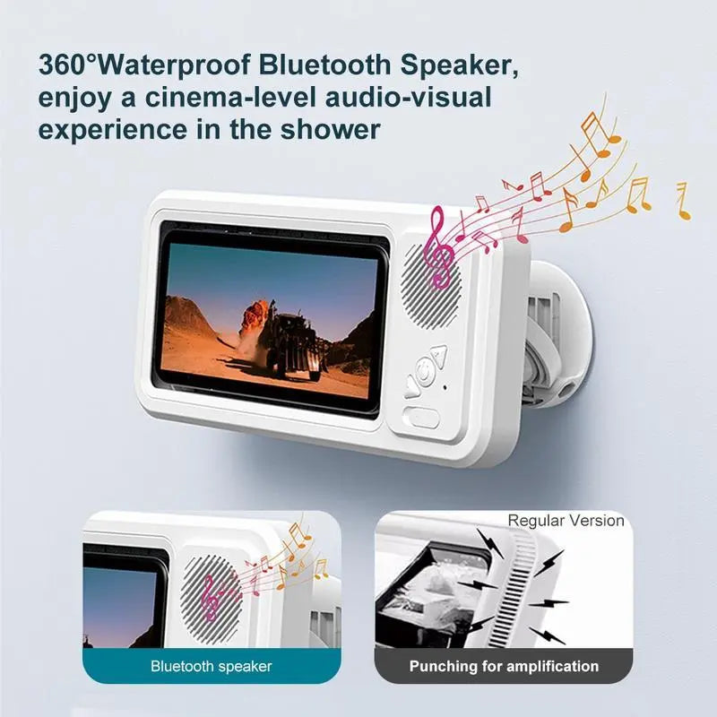 Bathroom Shower Waterproof Phone Holder Bluetooth Speaker 360°Rotation Touch Screen Mobile Phone Box Watch Movie Listening Music Summervibes