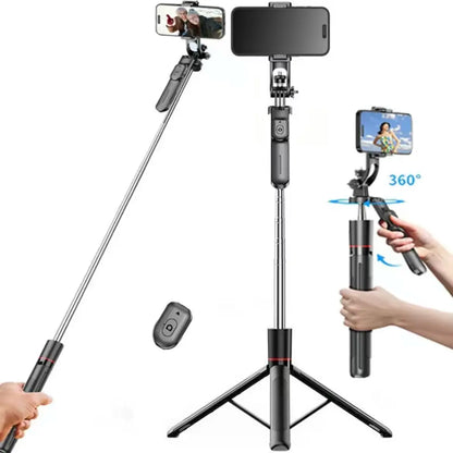 67-Inch Adjustable Phone Tripod Stand with Bluetooth Remote Control—Compatible with Iphone 16/15/14/13 and Android Devices; Features Enhanced Stability, Compact Foldable Design for Travel