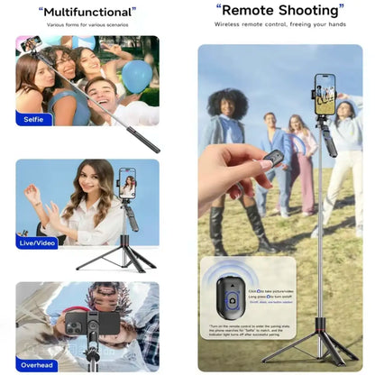 67-Inch Adjustable Phone Tripod Stand with Bluetooth Remote Control—Compatible with Iphone 16/15/14/13 and Android Devices; Features Enhanced Stability, Compact Foldable Design for Travel