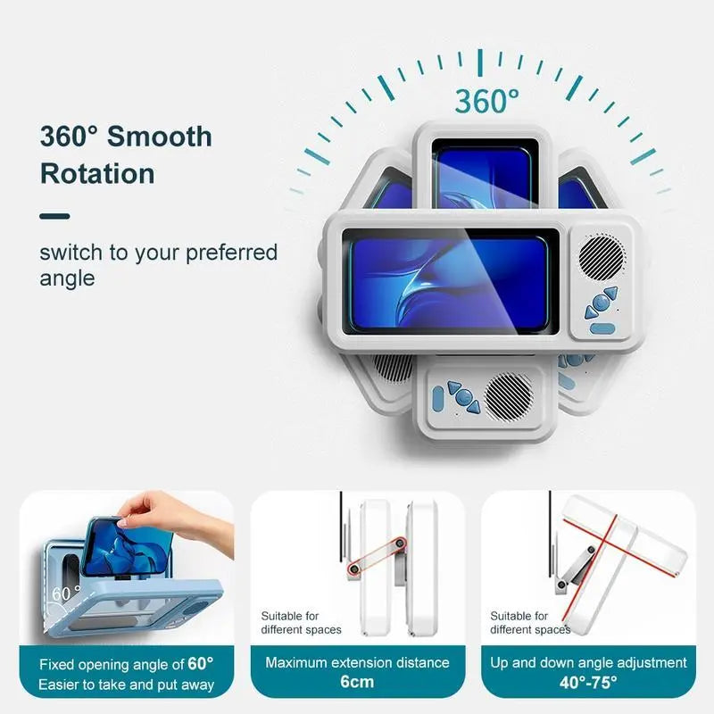 Bathroom Shower Waterproof Phone Holder Bluetooth Speaker 360°Rotation Touch Screen Mobile Phone Box Watch Movie Listening Music Summervibes
