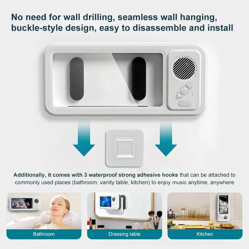 Bathroom Shower Waterproof Phone Holder Bluetooth Speaker 360°Rotation Touch Screen Mobile Phone Box Watch Movie Listening Music Summervibes