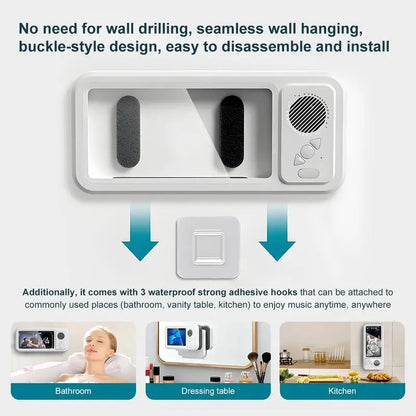 Bathroom Shower Waterproof Phone Holder Bluetooth Speaker 360°Rotation Touch Screen Mobile Phone Box Watch Movie Listening Music Summervibes